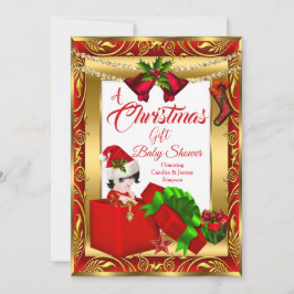En julklapp Graf Baby Shower Red Guld 2 Inbjudningar