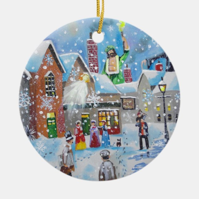 en julsång Scrooge och den tre spöken Julgransprydnad Keramik (Framsidan)