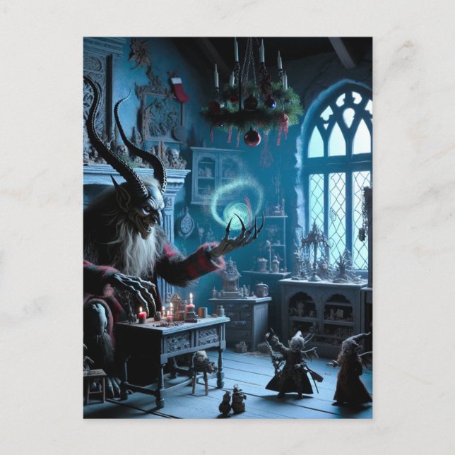 En julskräck Krampus AI-genererad konst Vykort (Framsida)