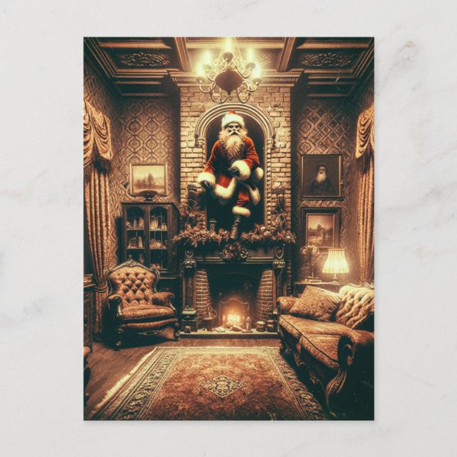 En julskräck Santa AI-genererad konst Vykort (Framsida)