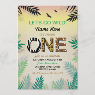 En jungle 1:a födelsedag Party Safari ZOO Inbjudan