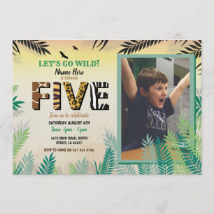 En Jungle 5:e Födelsedagsfesten 5 Safari ZOO Photo Inbjudningar