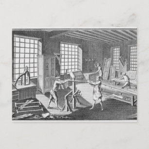 En kabinetttillverkares workshop, från Encyclopedi Vykort