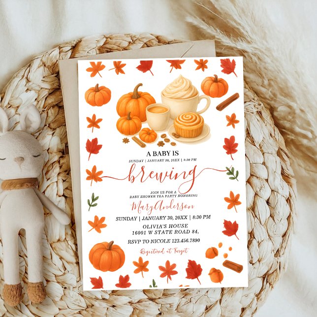 En kaffepumpkin faller hösten Brewing Baby dusch Inbjudningar (Skapare uppladdad)