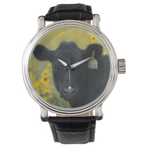 En kalv mitt i solblommorna i Nebraska Armbandsur