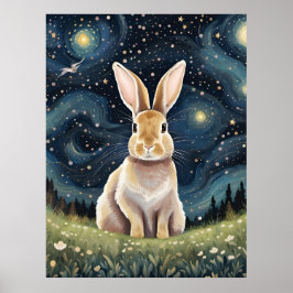 En kanin i Starry Natt Poster