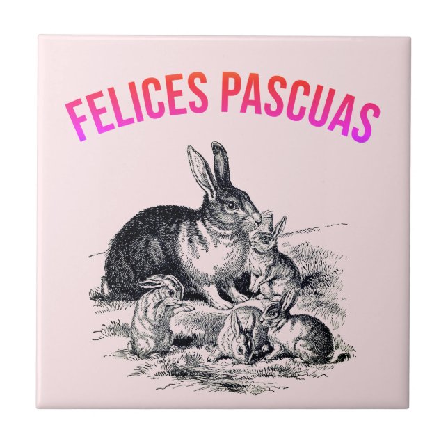En kaninfamilj - Felices Pascuas Kakelplatta (Framsidan)