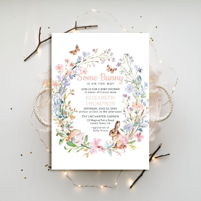 En kanonbuktad Wildblomma Garden Baby Shower Inbjudningar (spring baby shower invitation some bunny woodland rabbit enchanted garden easter spring summer)