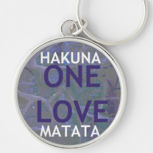 En kärlek Hakuna Matata Swahili Blå Grå Abstrakt Rund Silverfärgad Nyckelring