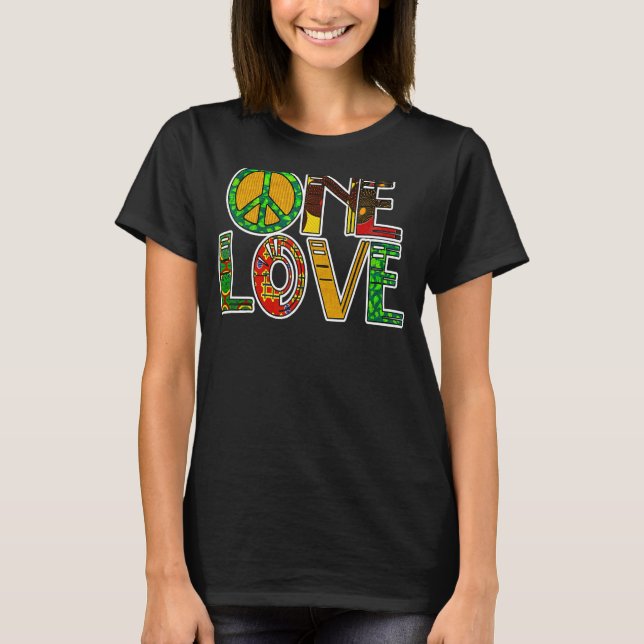 En Kärlek Jamaica Rasta Reggae Peace Black History T Shirt (Framsida)