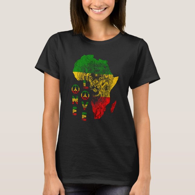 En Kärlek Lejon Rasta Reggae Afrika Karta Lejon om T Shirt (Framsida)