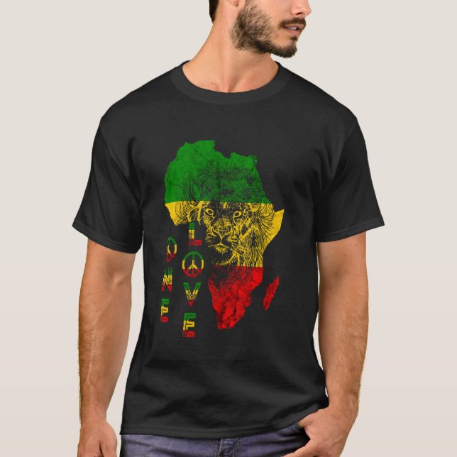 En Kärlek Lejon Rasta Reggae Afrika Karta Lejon om T Shirt (Framsida)