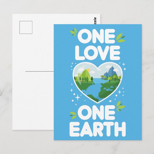 En Kärlek One Earth Heart vår planet Vykort (Fram/baksida)