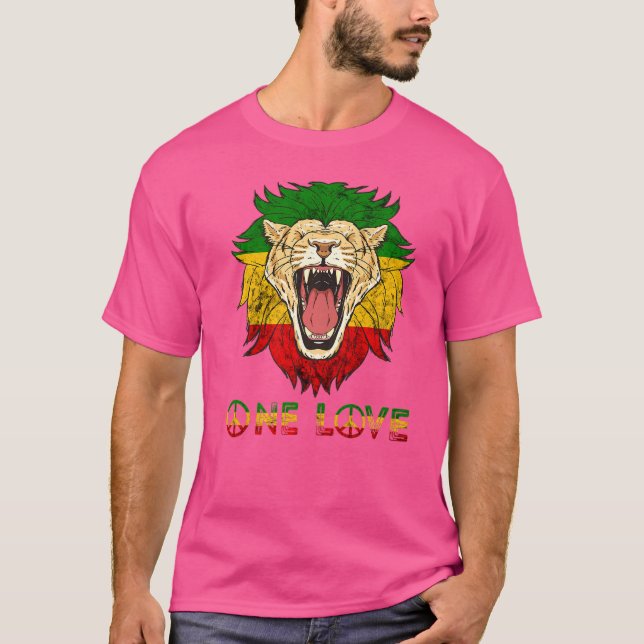 En Kärlek Rasta Reggae Lejon om Judah Hippie Rasta T Shirt (Framsida)