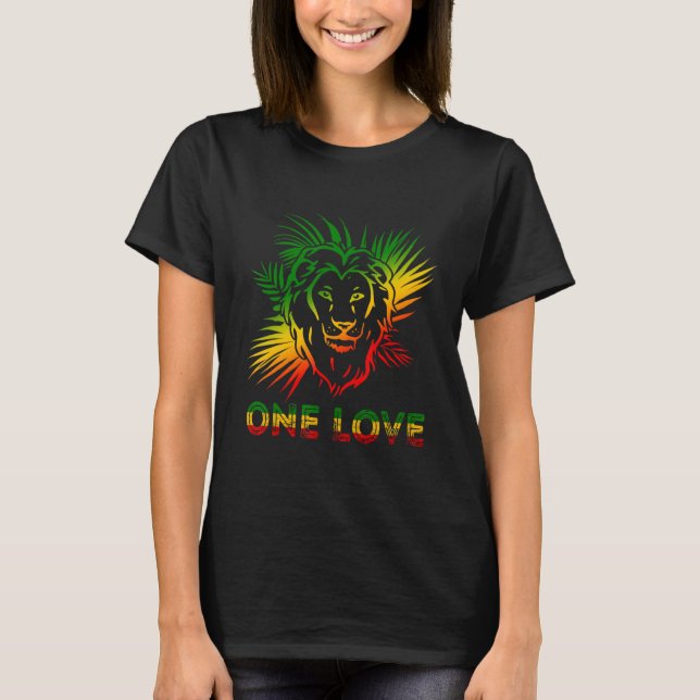 En Kärlek Rasta Reggae Lejon om Judah Jamaica Root T Shirt (Framsida)