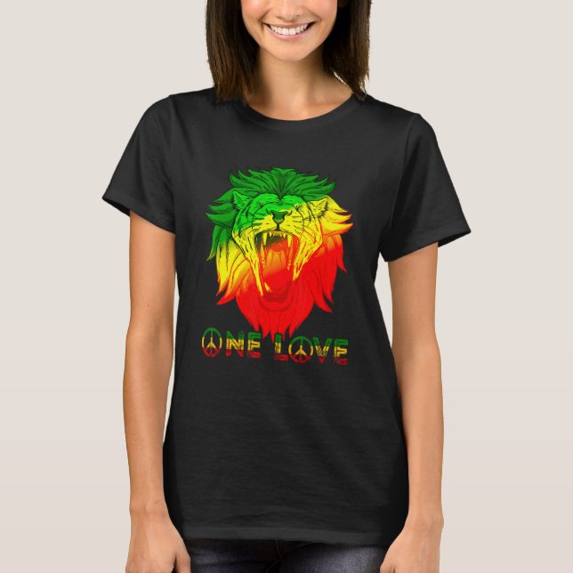 En Kärlek Rasta Reggae Rastafarian Lejon om Judah  T Shirt (Framsida)