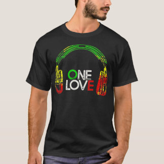 En Kärlek Rastafarian-hörlurarna Reggae Jamaican T Shirt