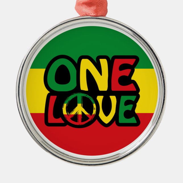 En kärlek, Reggae-design med reggae-färger Julgransprydnad Metall (Framsidan)