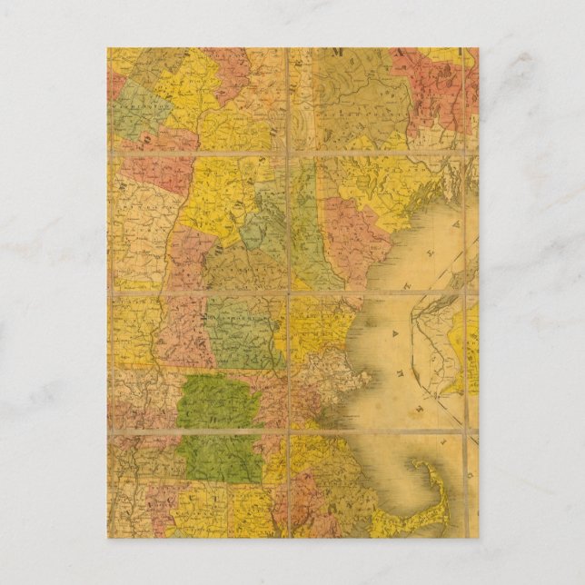 En karta av den New England stater Vykort (Framsida)