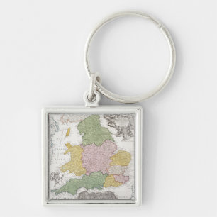 En karta av England 1760 Fyrkantig Silverfärgad Nyckelring