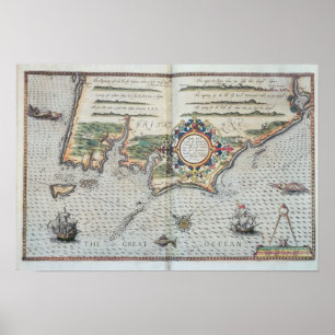 En karta av kusten av Brittany, 1588 Poster