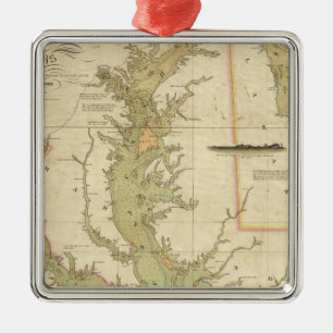 En kartlägga av chesapeaken och de Delaware Julgransprydnad Metall