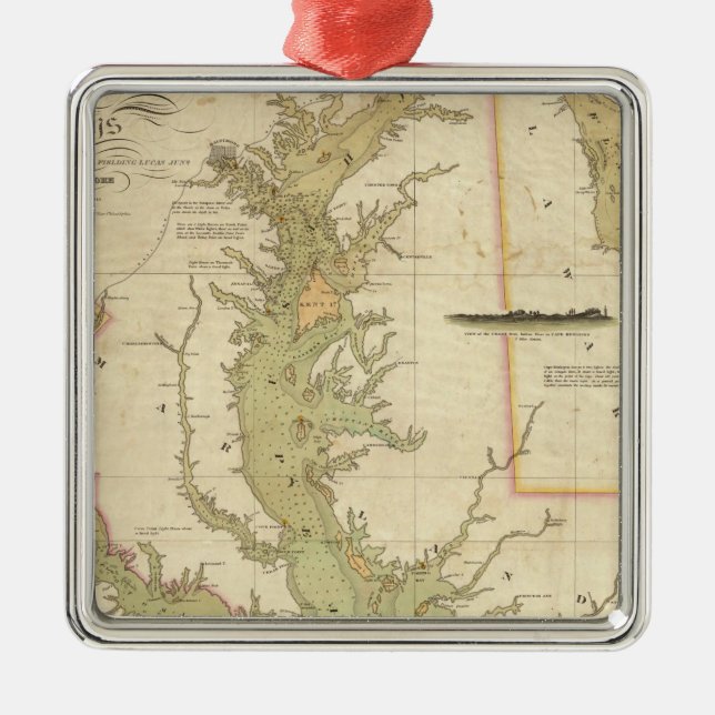 En kartlägga av chesapeaken och de Delaware Julgransprydnad Metall (Framsidan)