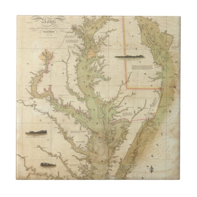 En kartlägga av chesapeaken och de Delaware Kakelplatta (Framsidan)