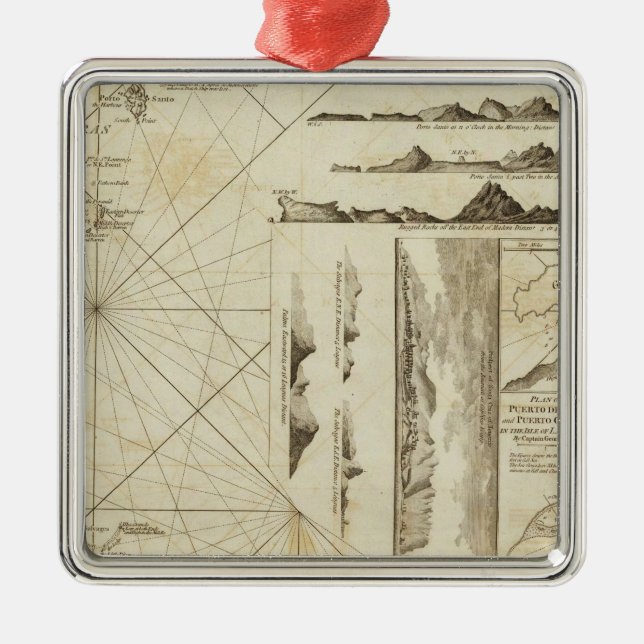 En kartlägga av de Maderas och kanariefågelöarna Julgransprydnad Metall (Framsidan)