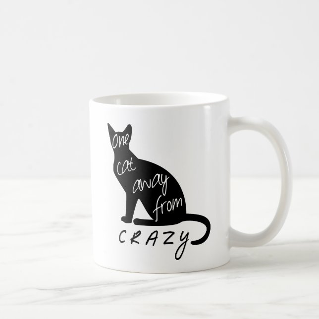 En katt bort från CRAZY lustig silhouette Kaffemugg (Höger)
