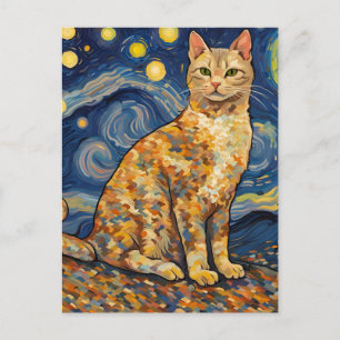 En katt i den stjärnbeströdda natten vykort