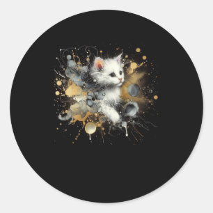En katt i den svarta nattfästen runt klistermärke