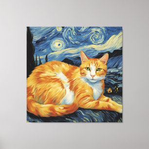 En katt i Starry Natt Canvastryck
