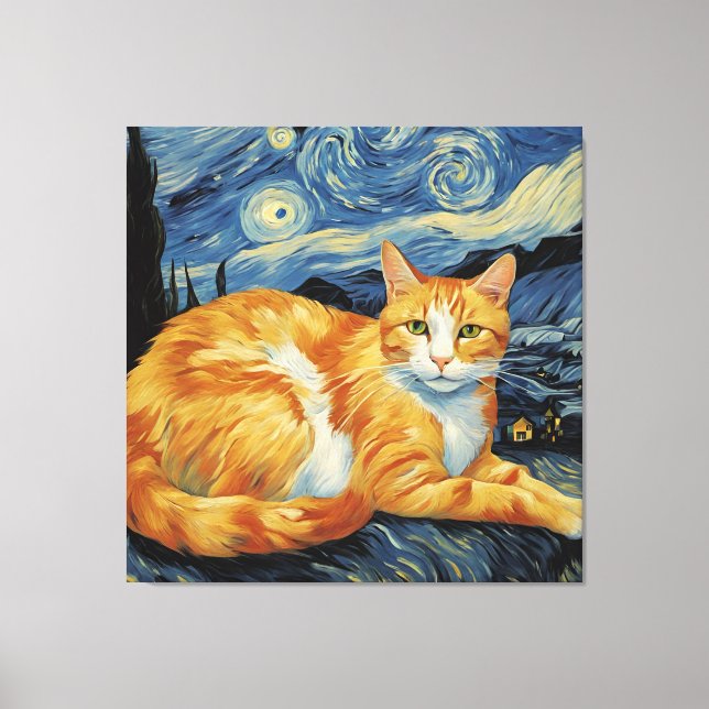 En katt i Starry Natt Canvastryck (Framsida)