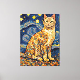 En katt i Starry Natt Canvastryck