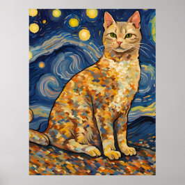 En katt i Starry Natt Poster
