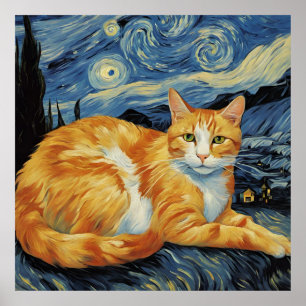 En katt i Starry Natt Poster
