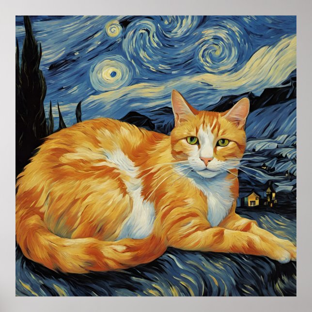 En katt i Starry Natt Poster (Framsidan)