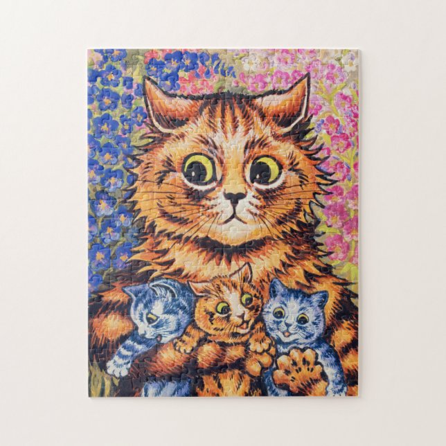 En katt med hennes kittens av Louis Wain Pussel (Vertikal)