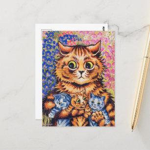 En katt med hennes kittens av Louis Wain Vykort