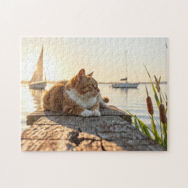 En katt med kaveldun pussel (Horisontell)
