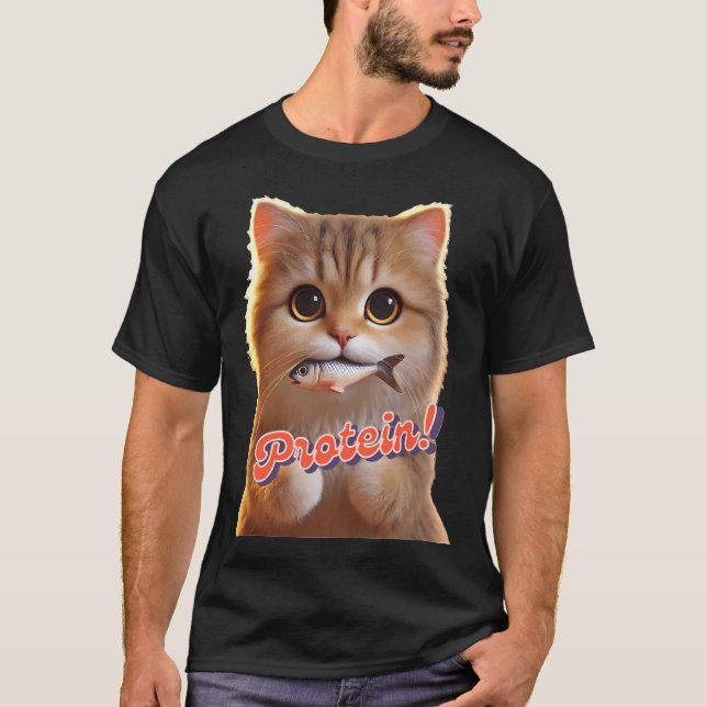En katt med sin måltid t shirt (Framsida)