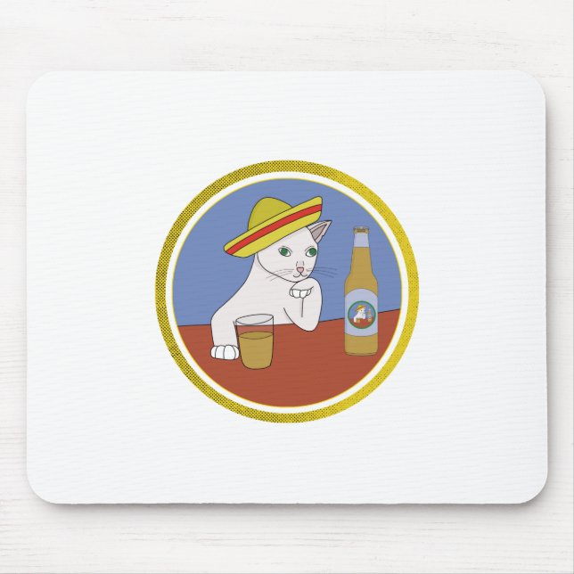 En katt med sombrero och dryck musmatta (Framsidan)