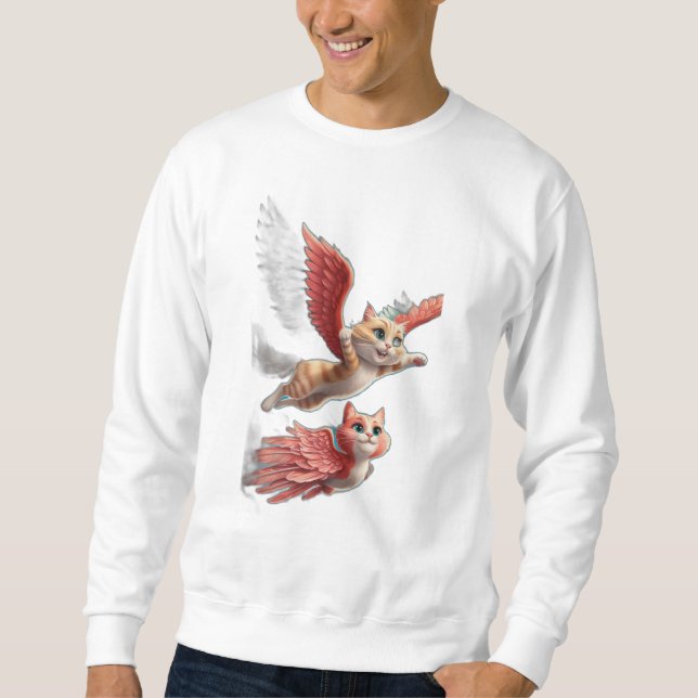 En katt med vingar som flyger som en fågel. lång ärmad tröja (Framsida)