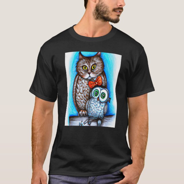 En Katt Och En Uggla Blandat T Shirt (Framsida)