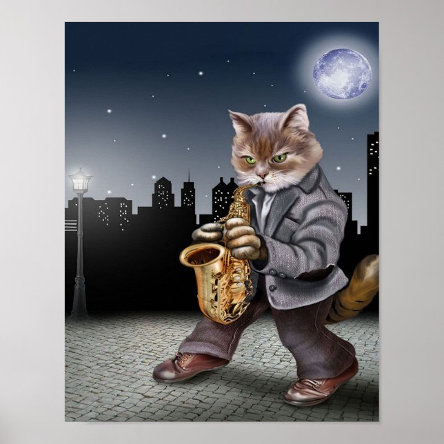 En katt på natten med saxofonger - övergift poster (Framsidan)