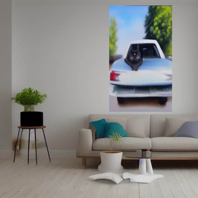 En katt sitta på bilen | AI Art Poster (Skapare uppladdad)