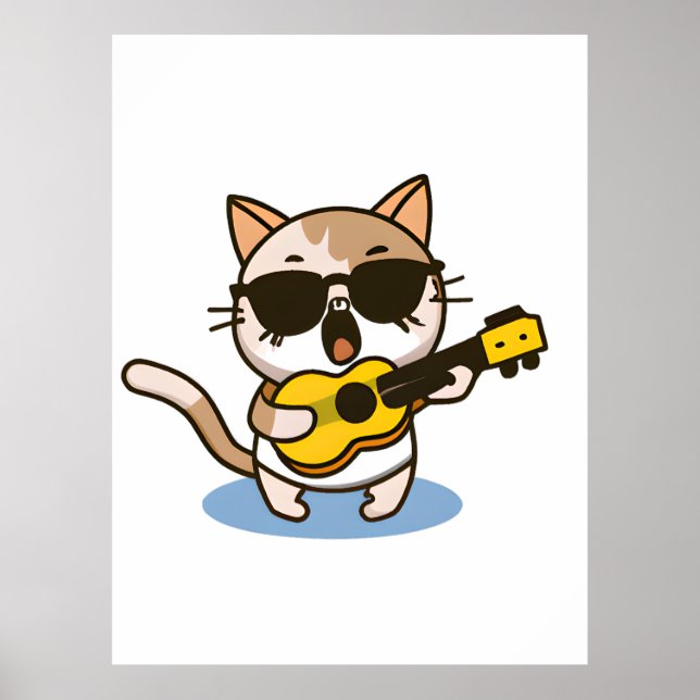 En katt som bär glasögon och spelar ukulele poster (Framsidan)