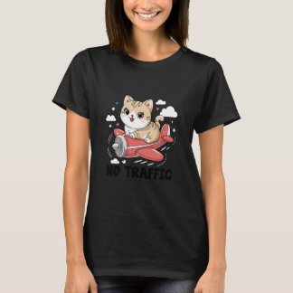 En katt som flyger ett plan Ingen trafik Flygplan  T Shirt