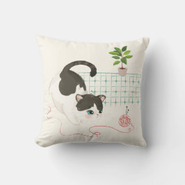 En kattdag - rött garn kudde